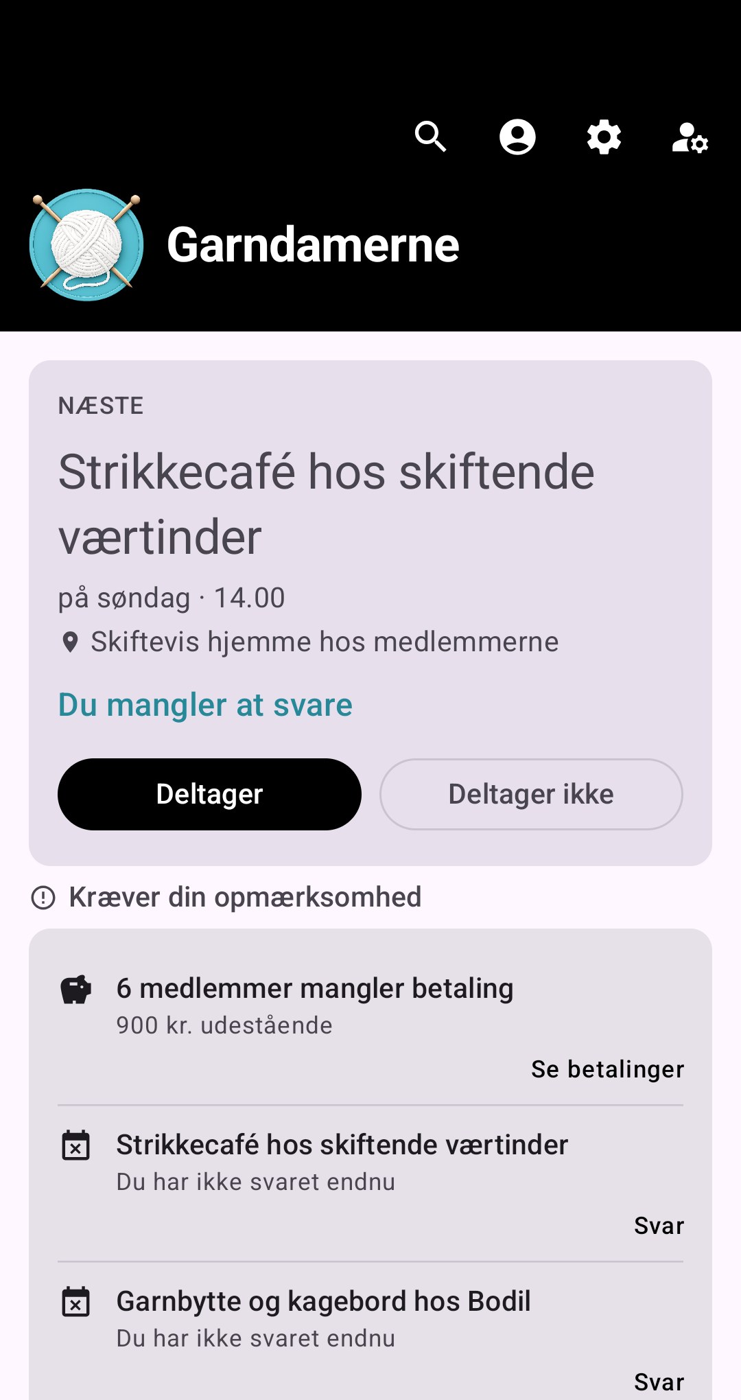 Home tab in Grupy